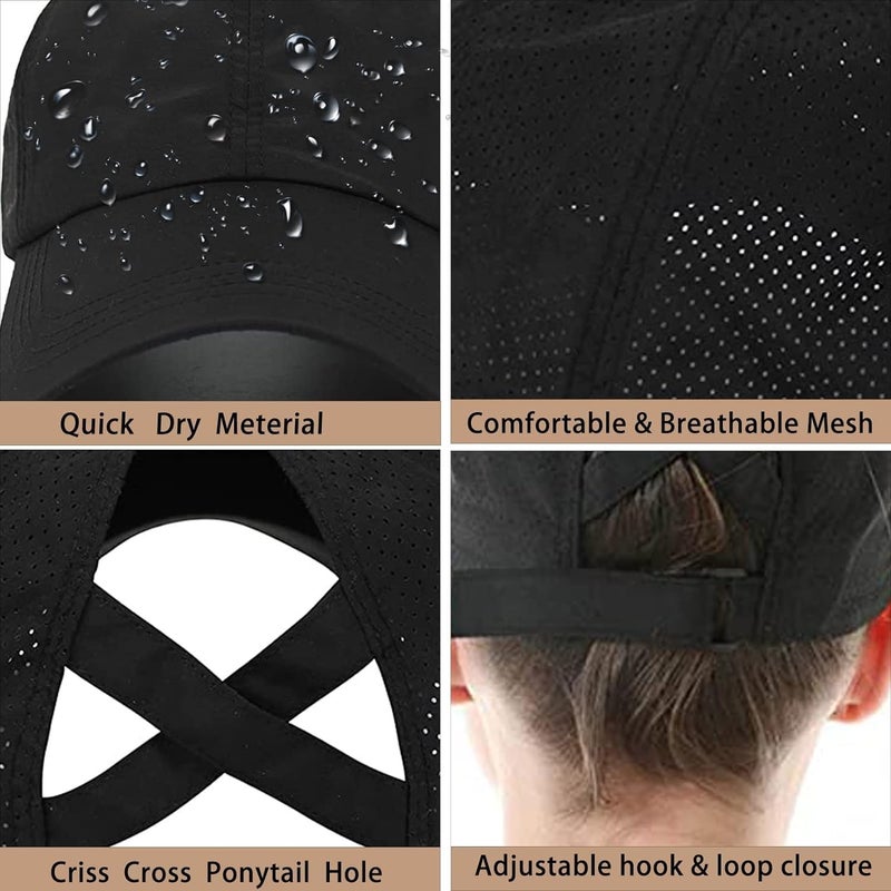 Bocianelli Criss Cross Hat Washed Distressed Baseball Cap Ponytail Hat High Messy Bun Ponycap for Women - Image 2